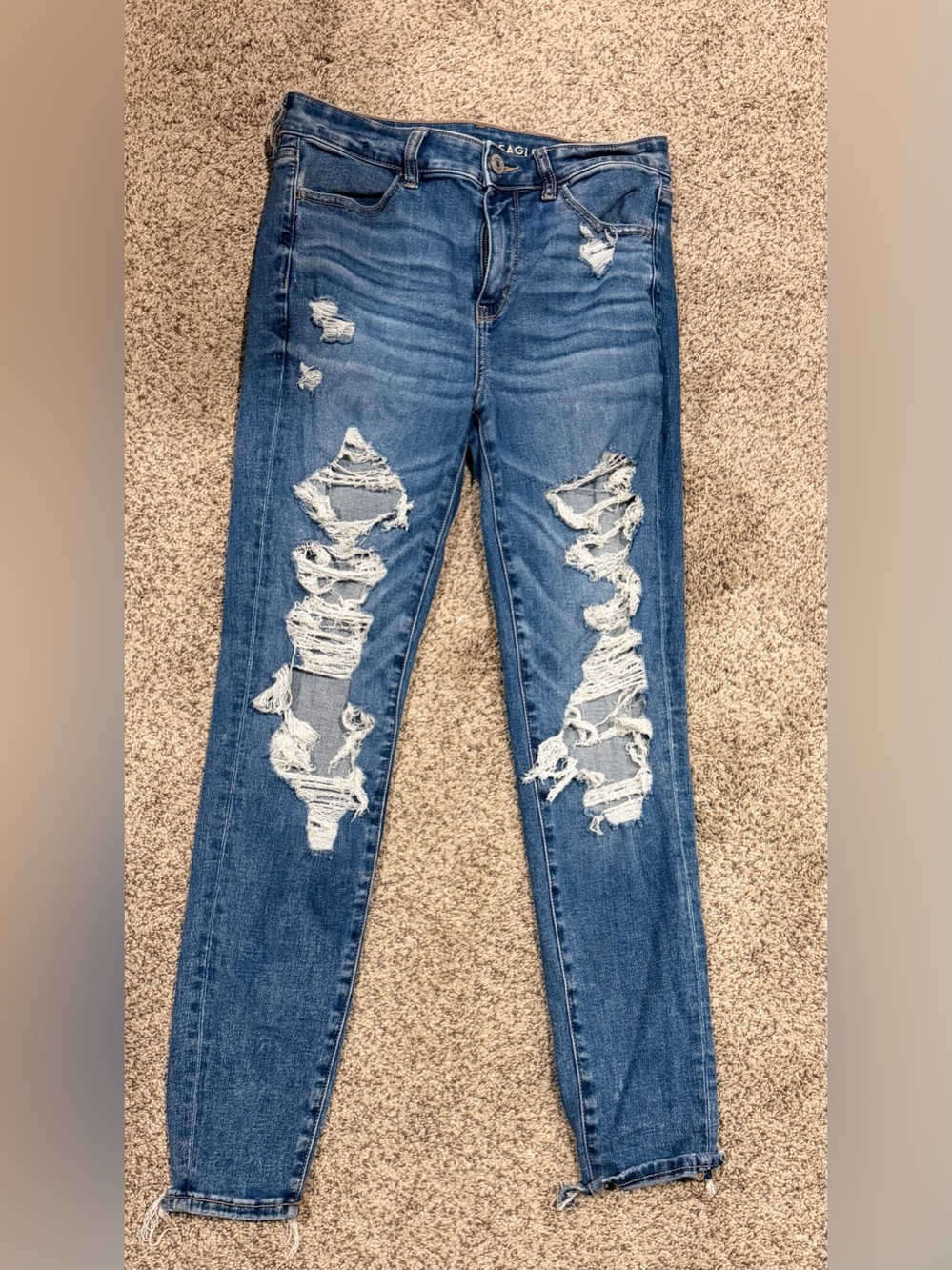 American Eagle Outfitters Distressed Skinny Jeans - Blue